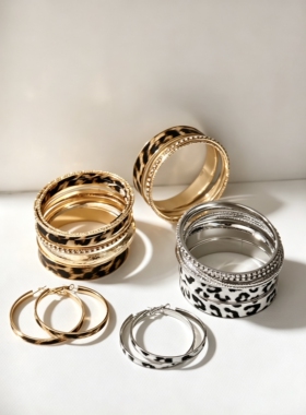 vintage中古豹纹手镯Leopard print bracelet 辣妹多层叠戴手环女