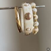 欧美贝壳树脂手镯串珠时理石纹套装 手环复古叠戴vintage fashion