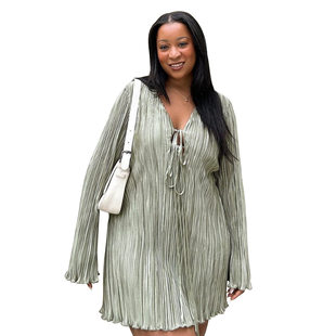 women dress size 纯色礼服 跨境wish大码 连衣裙裙子长袖 4xl plus