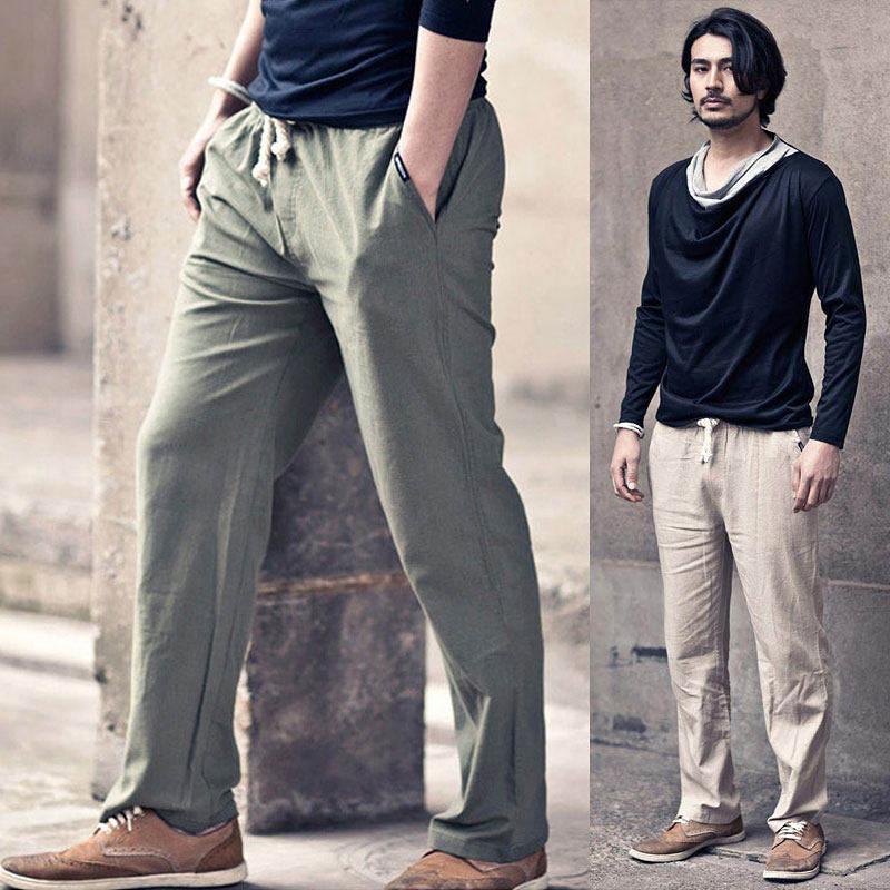 夏季男士麻裤Mens Breathable Linen Pants Loose Linen Trousers