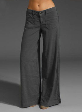 Stitching slimming women's multi-pocket wide-leg trousers