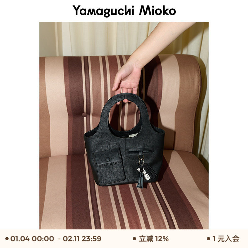 山口美袋 头层牛皮！细节满满有个小口袋的手拎可斜挎菜篮子包包