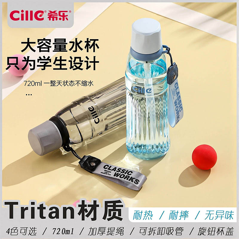 希乐水杯大容量男女夏季儿童学生上学专用tritan塑料运动吸管杯子