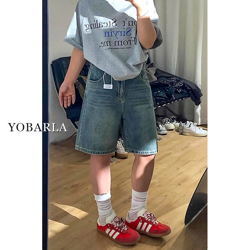 复古阔腿牛仔短裤女夏季大尺码胖mm宽松显瘦梨型身材五分直筒五分