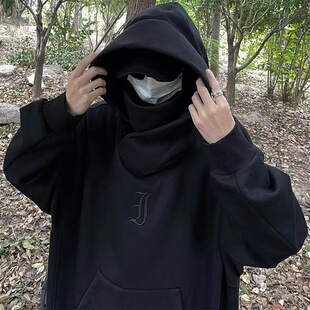 韩国潮牌社恐i人忍者高领冲锋衣卫衣男连帽冬美式加绒加厚600g重