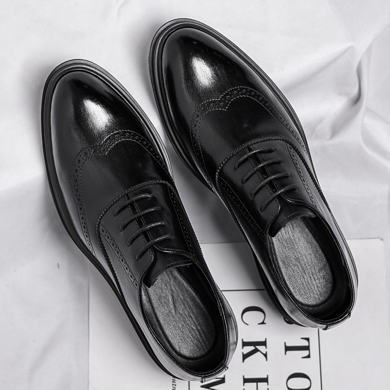 康奈布洛克内增高皮鞋8cm透气商务正装增高鞋男土6cm秋季结婚新郎