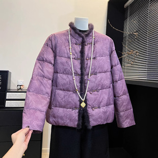 恒源祥新中式妈妈冬装国风盘扣羽绒服外套时尚中老年女装上衣保暖