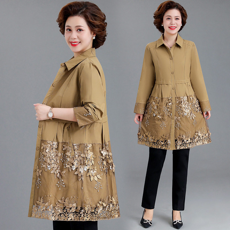 恒源祥风衣外套女春秋季2023新款中老年妈妈秋装气质蕾丝拼接中长,女装/女士精品,中老年女装,淘宝优惠券,粉丝福利购,淘宝优惠卷