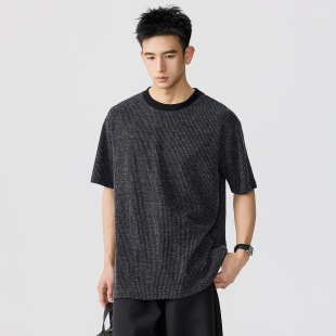 肌理感上衣套头针 2026新款 韩国潮牌重磅圆领麻灰色短袖 t恤男夏季