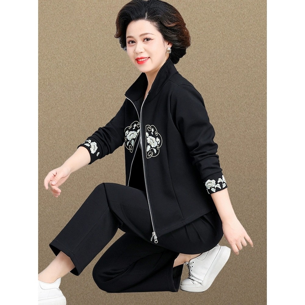恒源祥妈妈新中式国风套装洋气中老年女士春秋短款外套绣花上衣服,女装/女士精品,中老年女装,淘宝优惠券,粉丝福利购,淘宝优惠卷