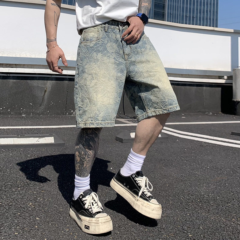 韩国潮牌高品质提花休闲牛仔短裤男潮牌五分裤2026夏季新款男士复