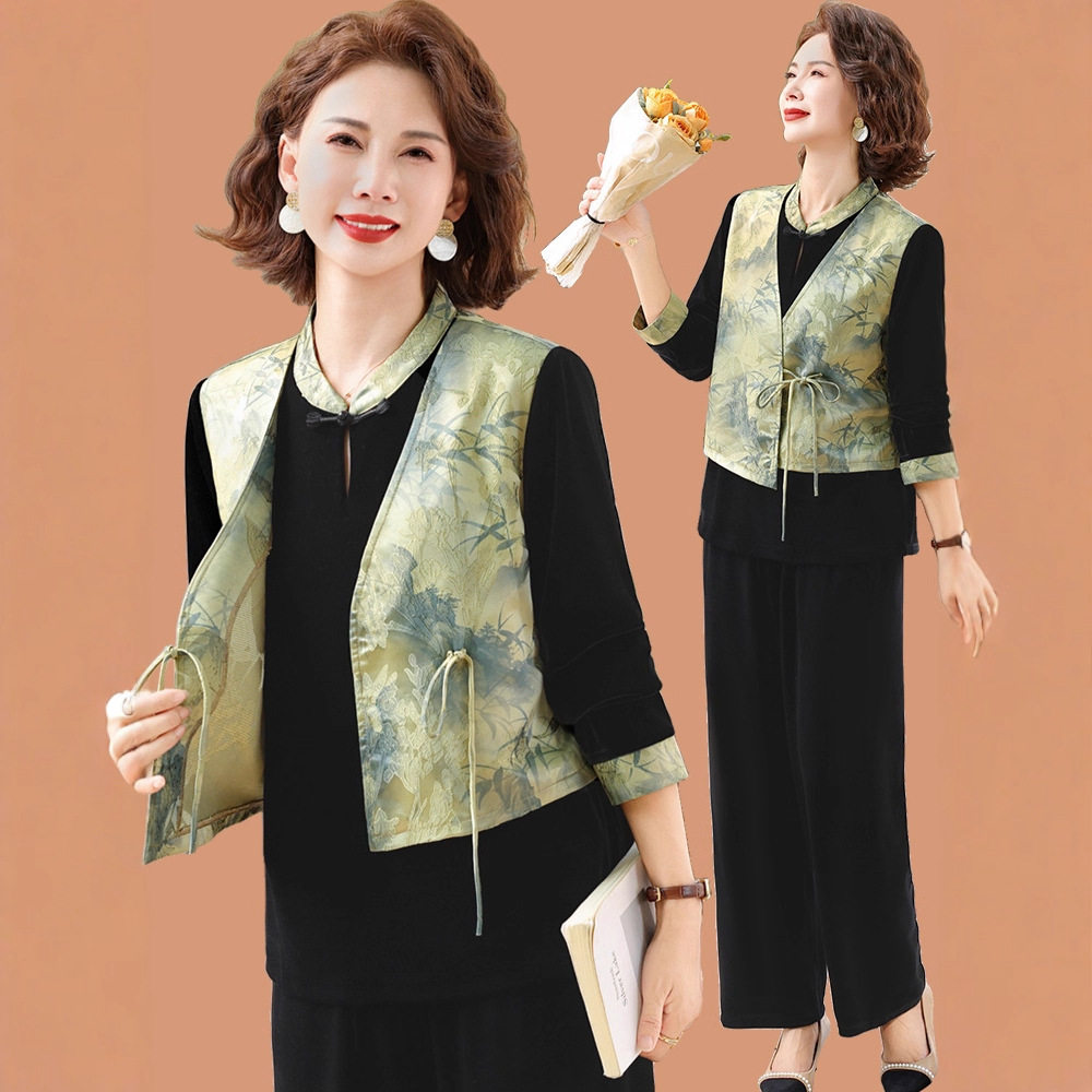 恒源祥新中式妈妈秋装套装国风马甲外套洋气中老年春秋金丝绒小衫,女装/女士精品,中老年女装,淘宝优惠券,粉丝福利购,淘宝优惠卷