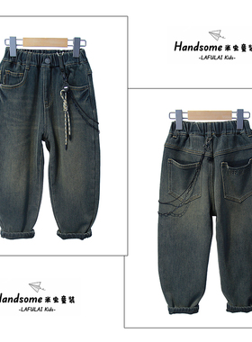 啦芙莱品牌童装儿童一体绒牛仔裤25冬新品男女童加厚挂链长裤3961