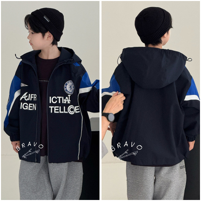 布芮欧童装儿童机车风工装外套25秋季新品男童连帽夹克上衣77029