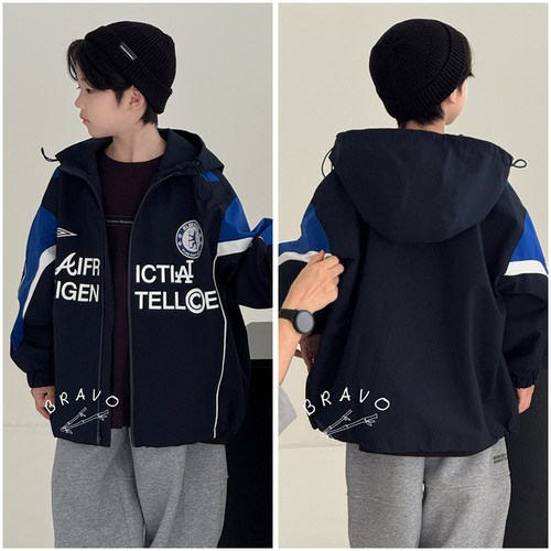 布芮欧童装儿童机车风工装外套25秋季新品男童连帽夹克上衣77029