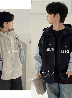 布芮欧童装儿童拼接连帽工装外套25秋新男童拉链衫夹克上衣20095