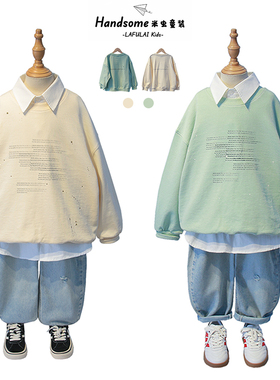 啦芙莱童装儿童漆点做旧英文字母圆卫衣25春季新品男女童长袖9966