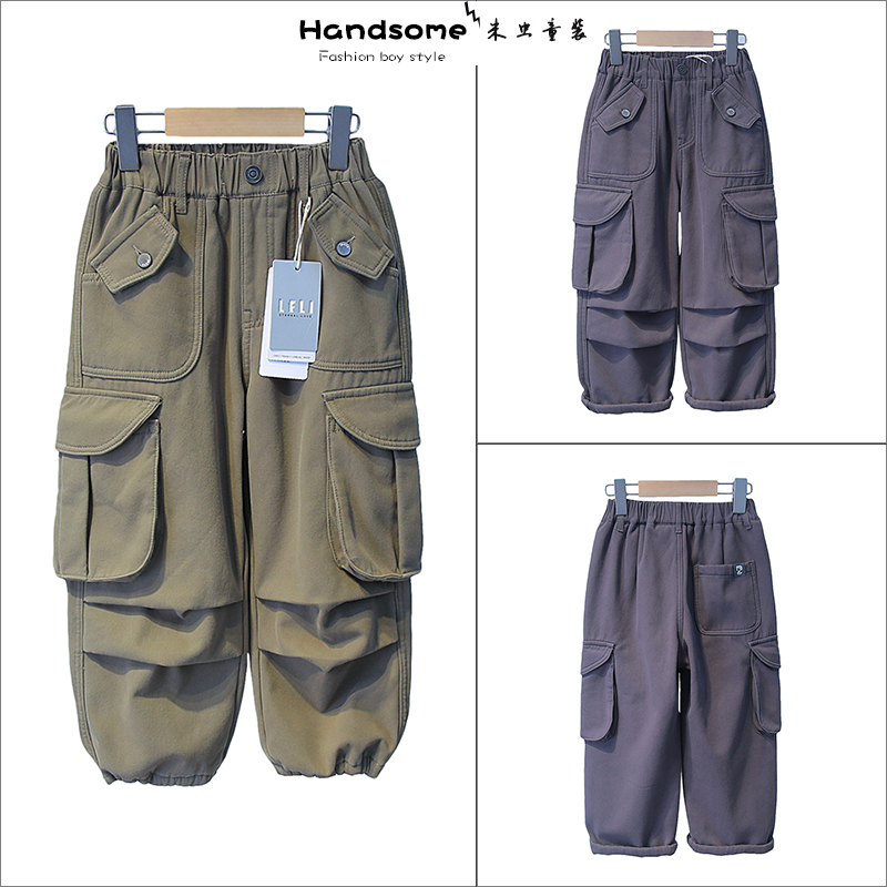 啦芙莱童装儿童一体绒保暖工装裤24冬新男女童亲子装运动长裤6552