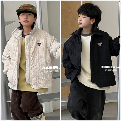 舟由童装儿童夹薄棉衬衫外套25冬新品男女童加棉翻领上衣棉服9111