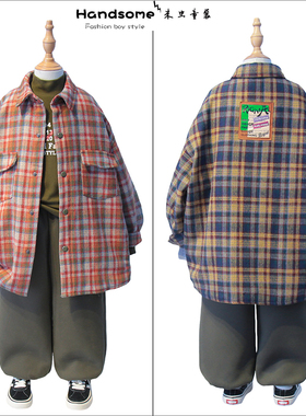 啦芙莱童装儿童夹棉格子外套25冬装亲子装男童时尚翻领棉服6068