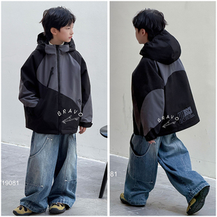 布芮欧童装儿童拼色中长款外套25初冬新男女童夹薄棉冲锋衣39009