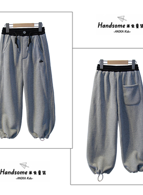 ANIKA童装儿童银狐绒加厚卫裤休闲裤25冬季新男童运动裤长裤3365