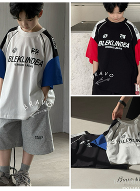 布芮欧童装儿童美式棒球拼色街舞短袖T恤25夏新品男女童上衣16189