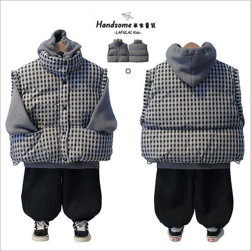 啦芙莱童装儿童格子90白鸭绒羽绒马甲25冬季新男女童加厚外套3906