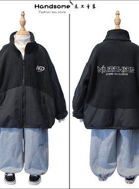 牛哆哆童装儿童立领一体绒工装外套24冬新男童运动夹克衫68828