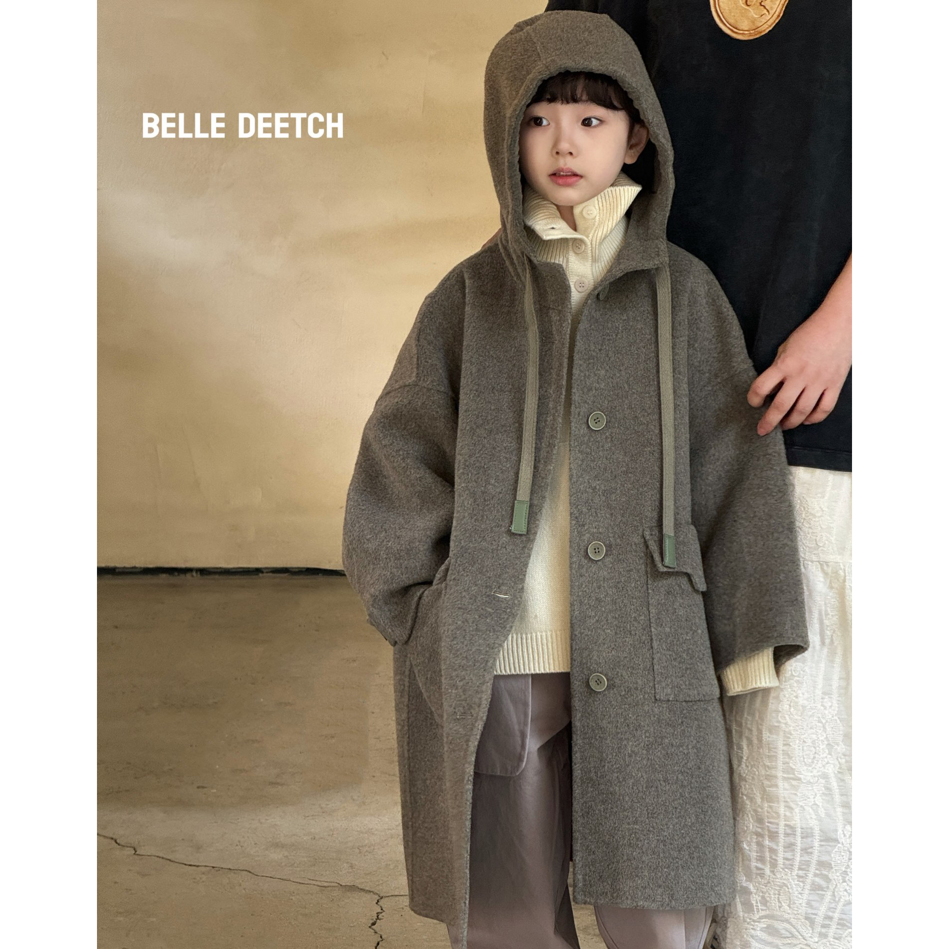 贝莱童装亲子儿童装绵羊绒混纺大衣24深秋冬中长男童双面尼外套