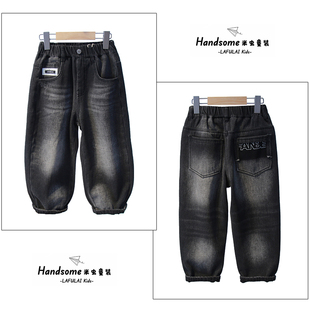 男女童大童一体绒长裤 啦芙莱童装 新品 25冬季 潮3065 儿童做旧牛仔裤