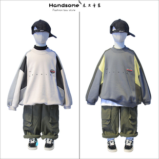 套头衫 拼色磨毛卫衣24深秋冬男女童亲子装 7697 儿童韩版 啦芙莱童装