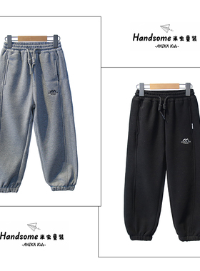 ANIKA童装儿童一体绒加厚休闲裤25新品冬季新男童长裤运动裤3007