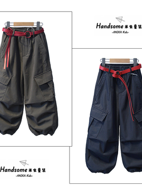 ANIKA童装儿童一体绒个性加厚工装裤25冬季新品男女童长裤潮3387