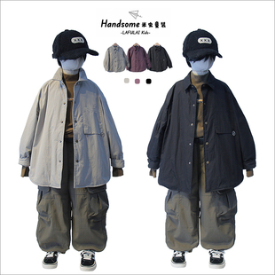 啦芙莱童装儿童夹薄棉翻领衬衫式外套25深秋冬新品男女童棉服3033