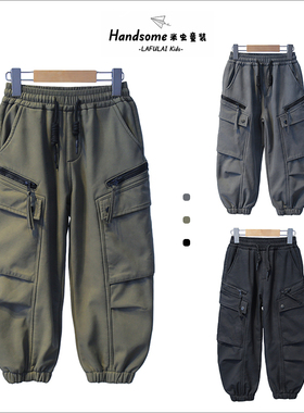 啦芙莱童装儿童一体绒工装裤25冬季新品男女童加绒休闲长裤潮3371