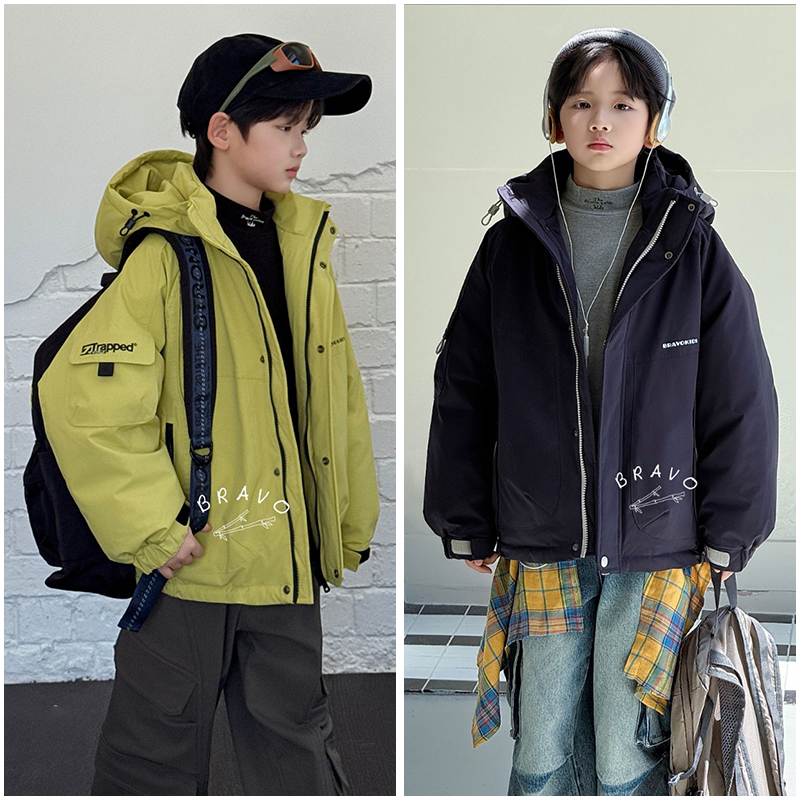 布芮欧童装儿童90白鸭绒冲锋衣羽绒服25冬新男女童连帽外套18123