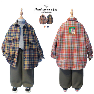 男童时尚 亲子装 翻领棉服6068 儿童夹棉格子外套25冬装 啦芙莱童装