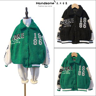 年货ANIKA童装儿童加厚羊羔毛绒外套2022冬新男童时尚夹棉棒球服