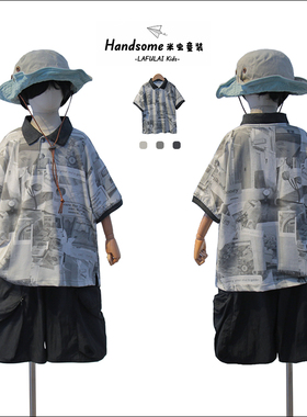 啦芙莱童装儿童报纸短袖POLO体恤衫26夏季新男童翻领T恤上衣7225