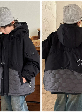 布芮欧童装儿童夹棉宽松棉服24初冬男童中大童保暖连帽外套16116