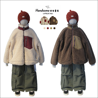 啦芙莱童装儿童新年立领毛毛外套25冬季新装男童宽松保暖棉袄8388