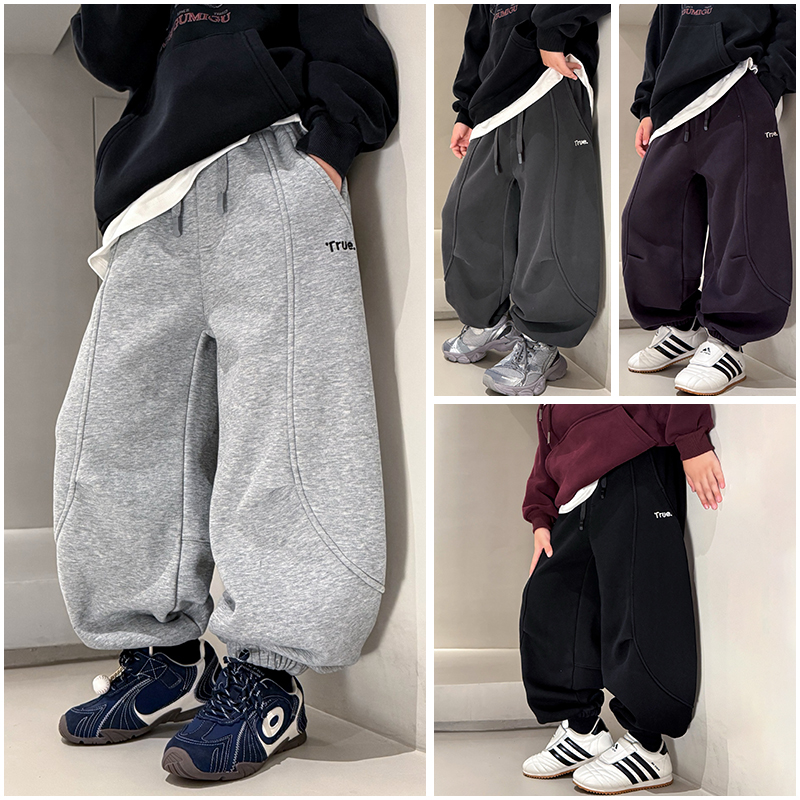 大E小e童装儿童一体绒卫裤25冬季女童长裤中大童运动裤长裤66620