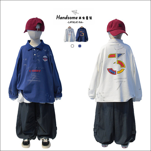 啦芙莱童装儿童字母POLO衫卫衣26春季新品女童套头长袖上衣潮8037