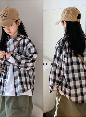 牛哆哆童装儿童翻领日系格子衬衫2024春季新品男女童上衣潮36950