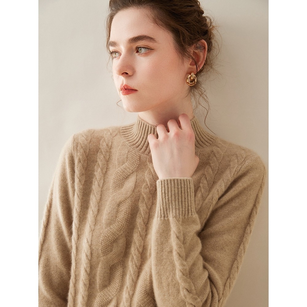 香港潮牌秋冬新款纯色山羊绒衫女半高领重磅加厚绞花短款宽松毛衣,女装/女士精品,羊绒衫,淘宝优惠券,粉丝福利购,淘宝优惠卷