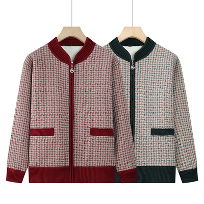 恒源祥中老年人毛衣外套女妈妈太太秋冬装加绒上衣服70岁80奶奶开