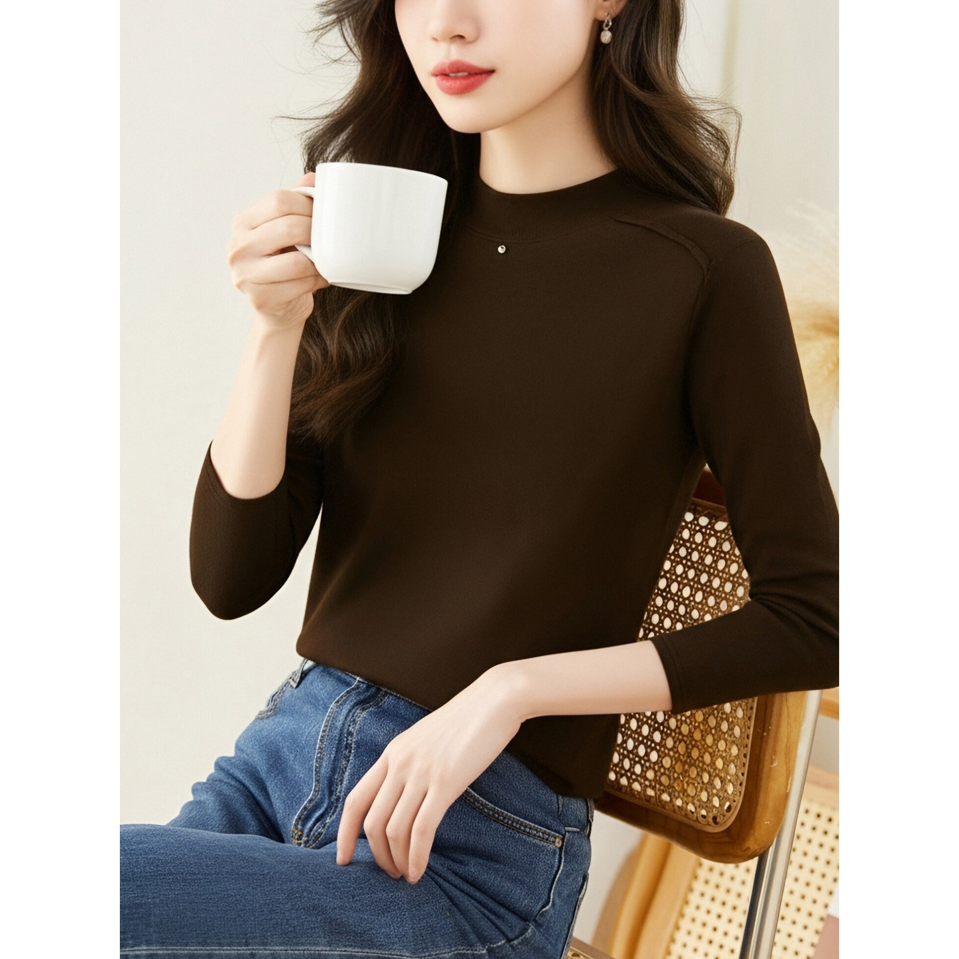 香港潮牌棉茧 半高领打底衫女2025秋冬新款长袖立领内搭加绒保暖T,女装/女士精品,T恤,淘宝优惠券,粉丝福利购,淘宝优惠卷