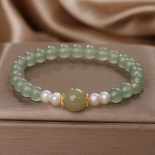 香港潮牌高级感和田玉珍珠手链女款轻奢小众东陵玉古风串珠手串送