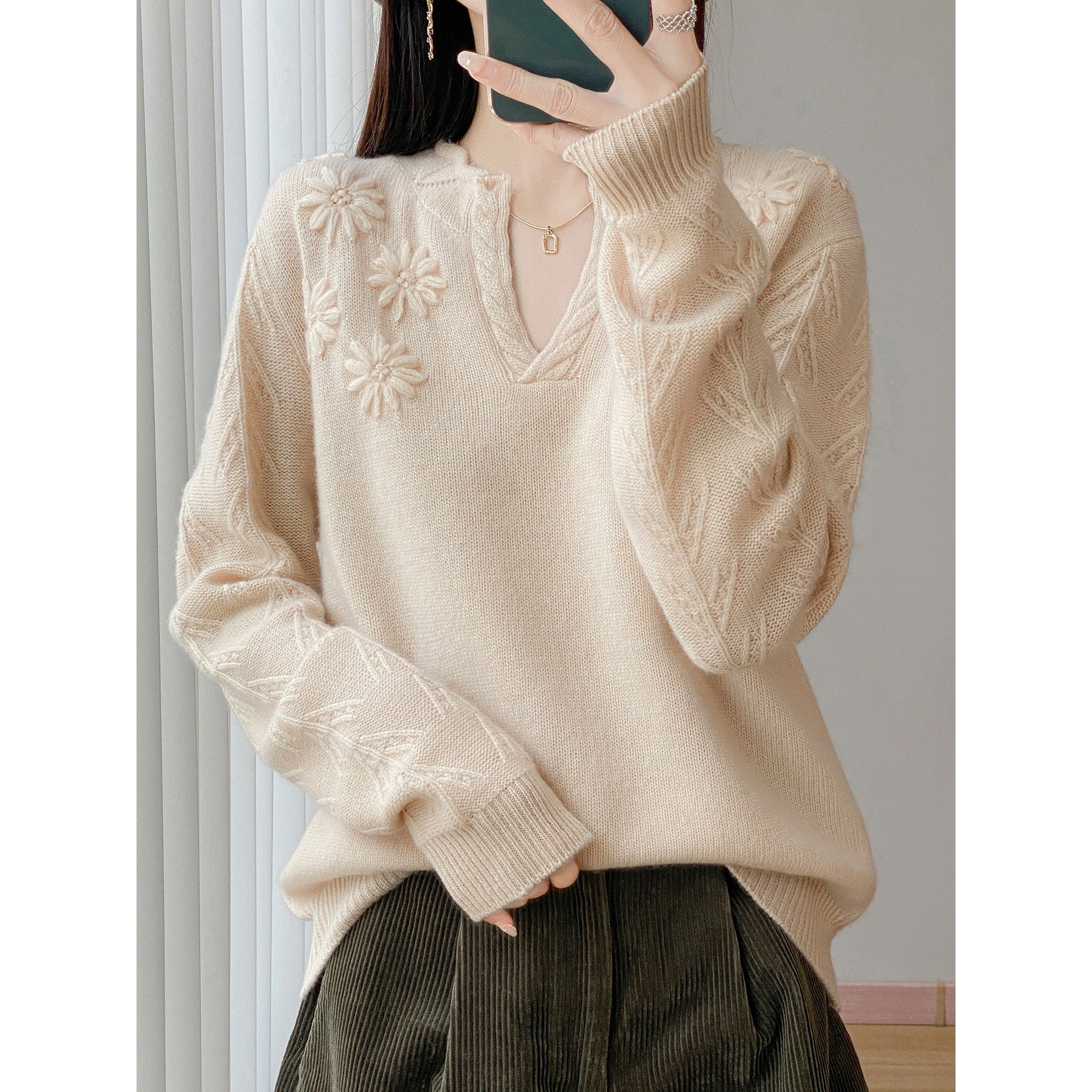 香港潮牌100丝光羊毛七针加厚毛衣女式半开领针织内搭宽松慵懒风,女装/女士精品,羊绒衫,淘宝优惠券,粉丝福利购,淘宝优惠卷